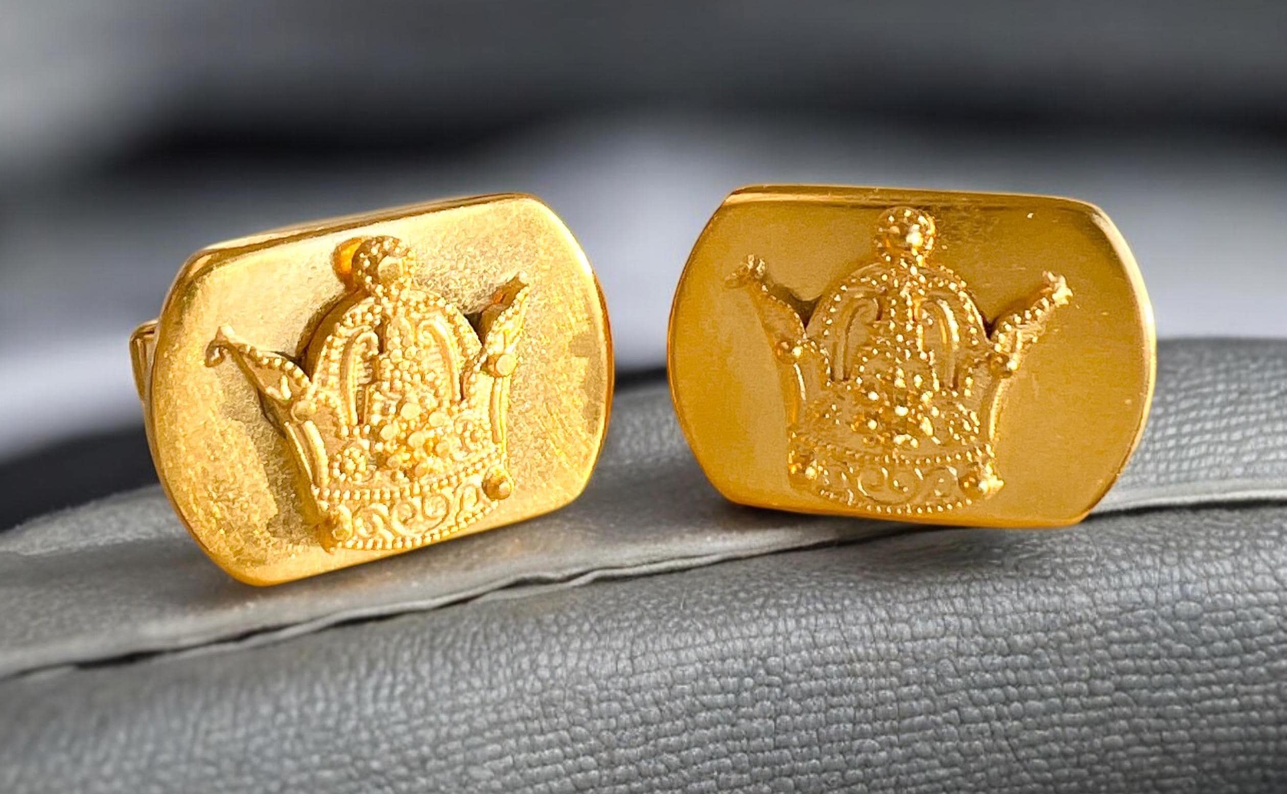 Gold Plated Sterling Silver Imperial Crown Cufflinks: Zoroastrian Jewelry