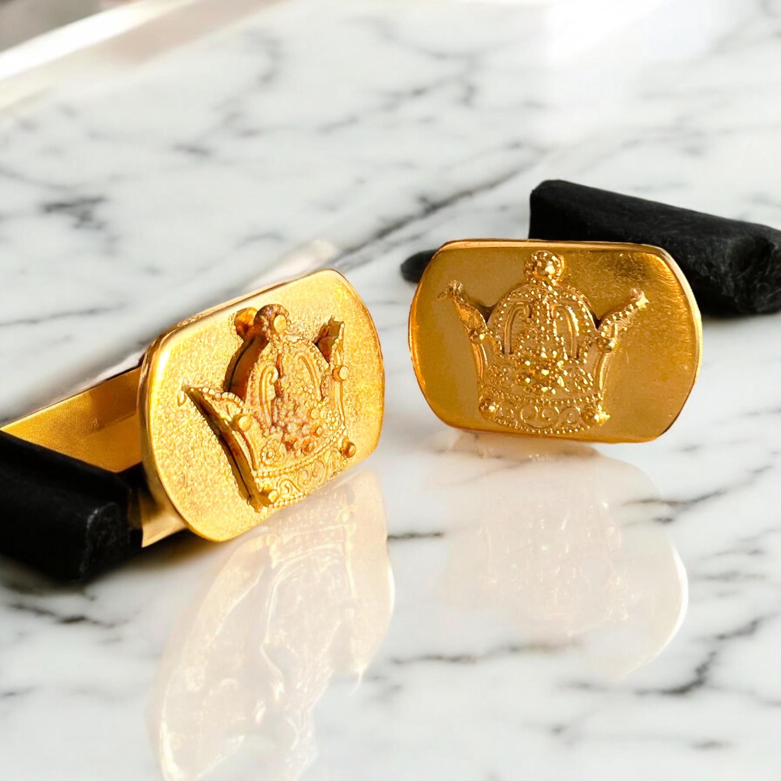 Gold Plated Sterling Silver Imperial Crown Cufflinks: Zoroastrian Jewelry