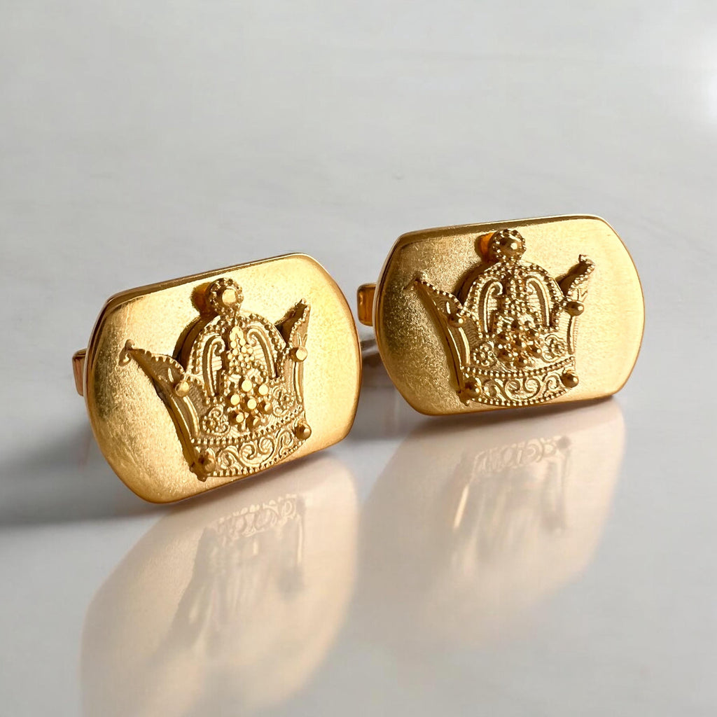 Gold Plated Sterling Silver Imperial Crown Cufflinks: Zoroastrian Jewelry