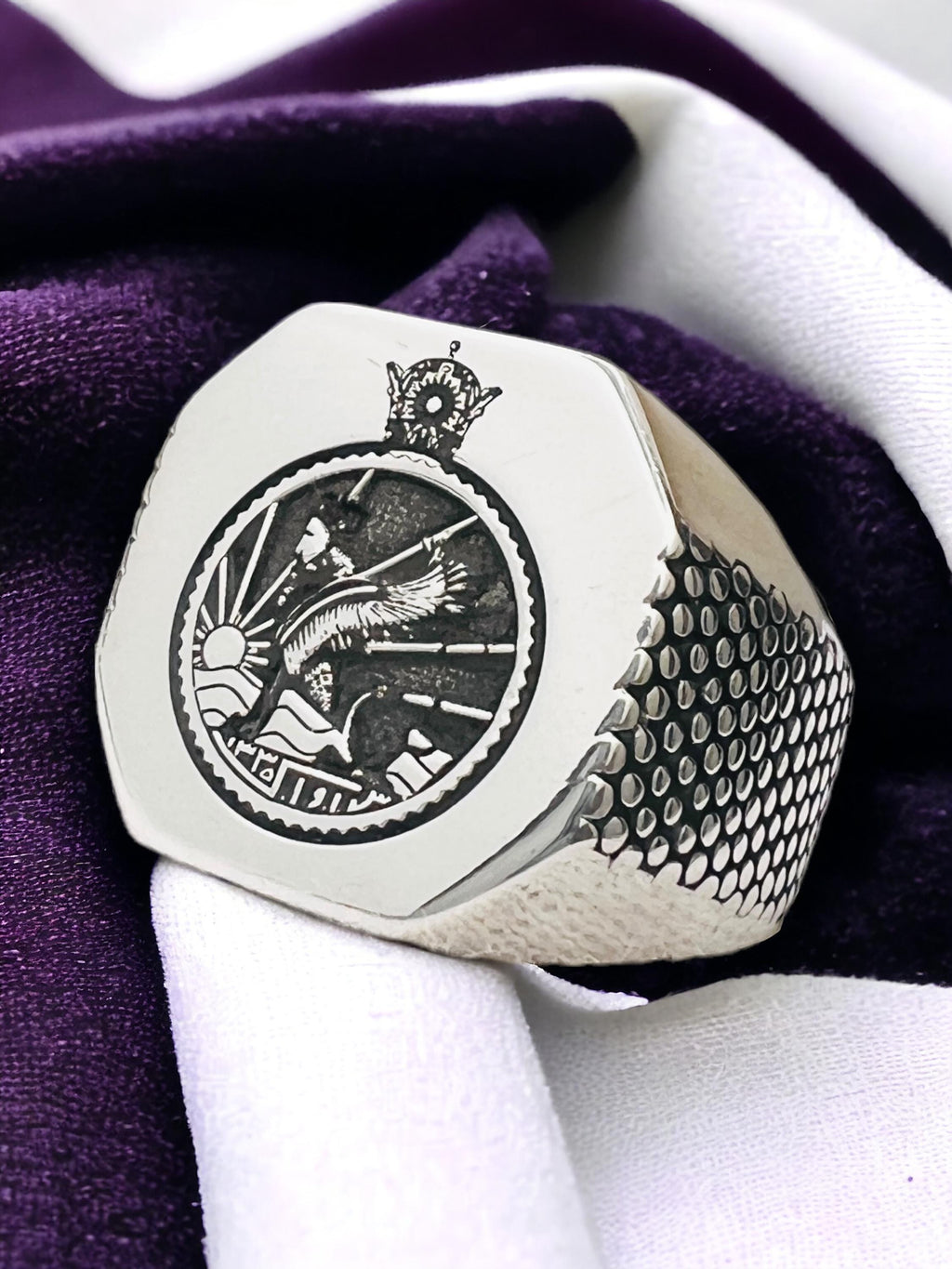 Sawak Shah Pahlavi 925 Sterling Silver Ring - Persian Persia Lion Flag