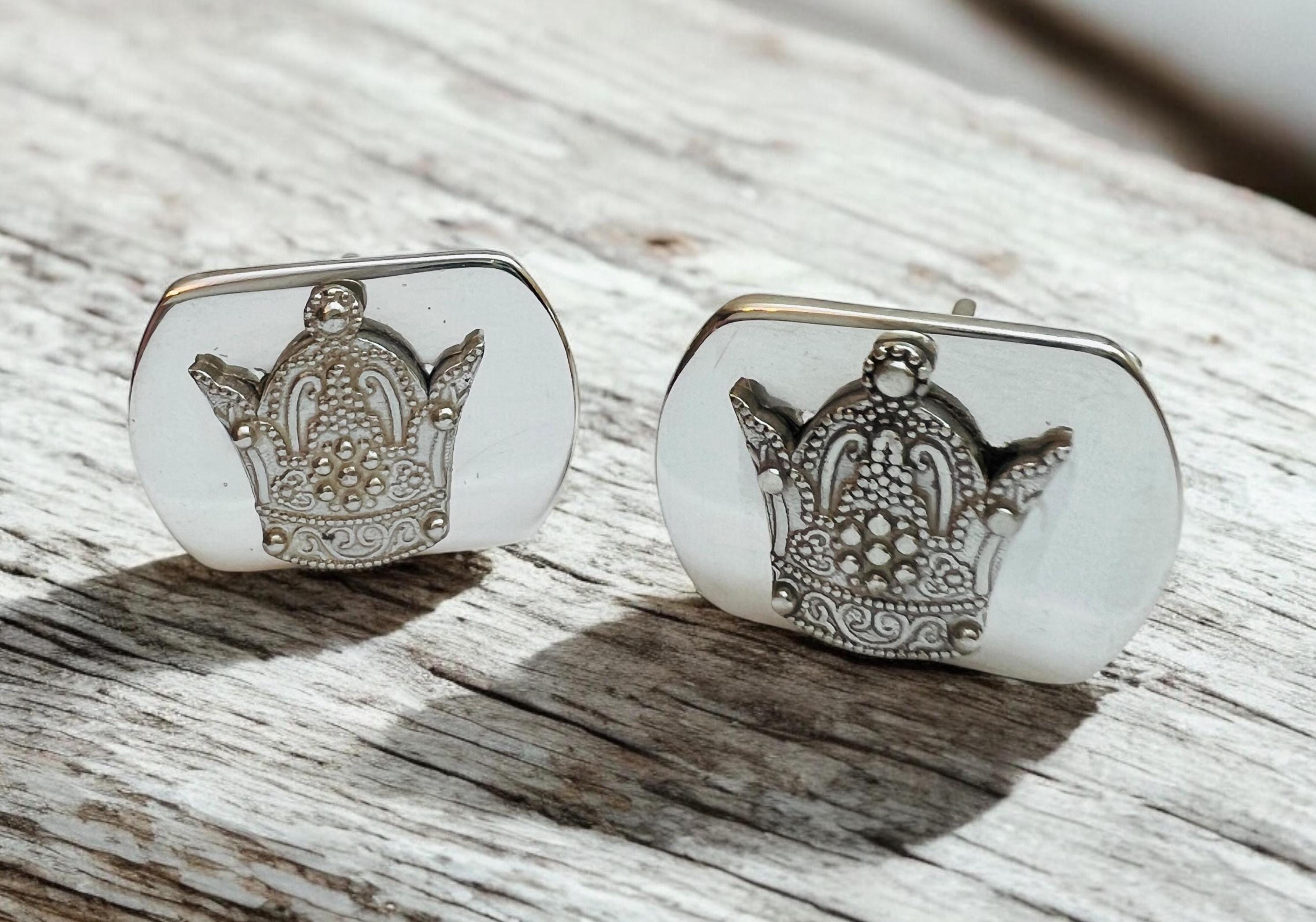 Sterling Silver Imperial Crown Cufflinks: Zoroastrian Jewelry