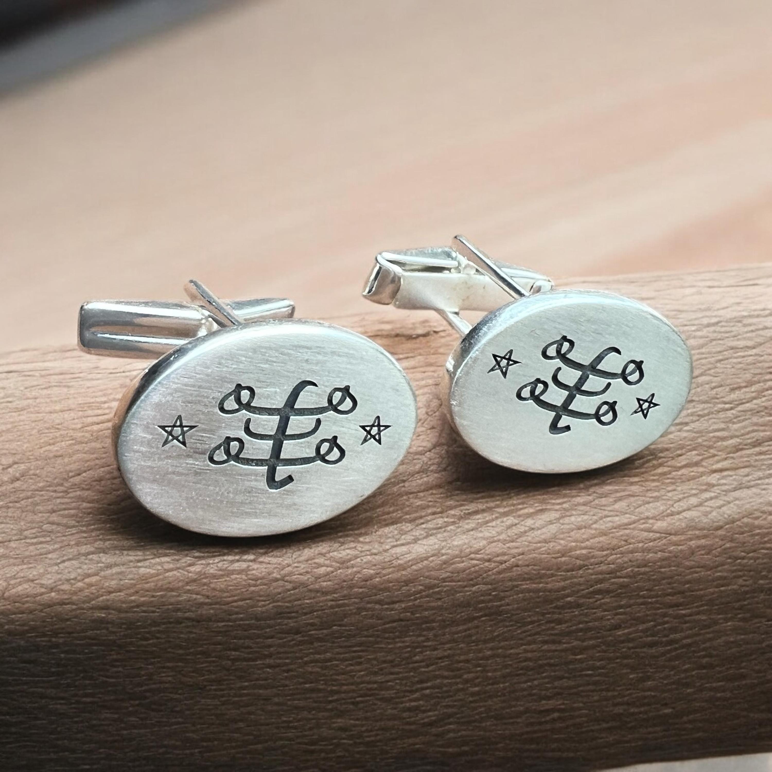 Sterling Silver Baha'i Ringstone Symbol Ring & Cufflinks Set