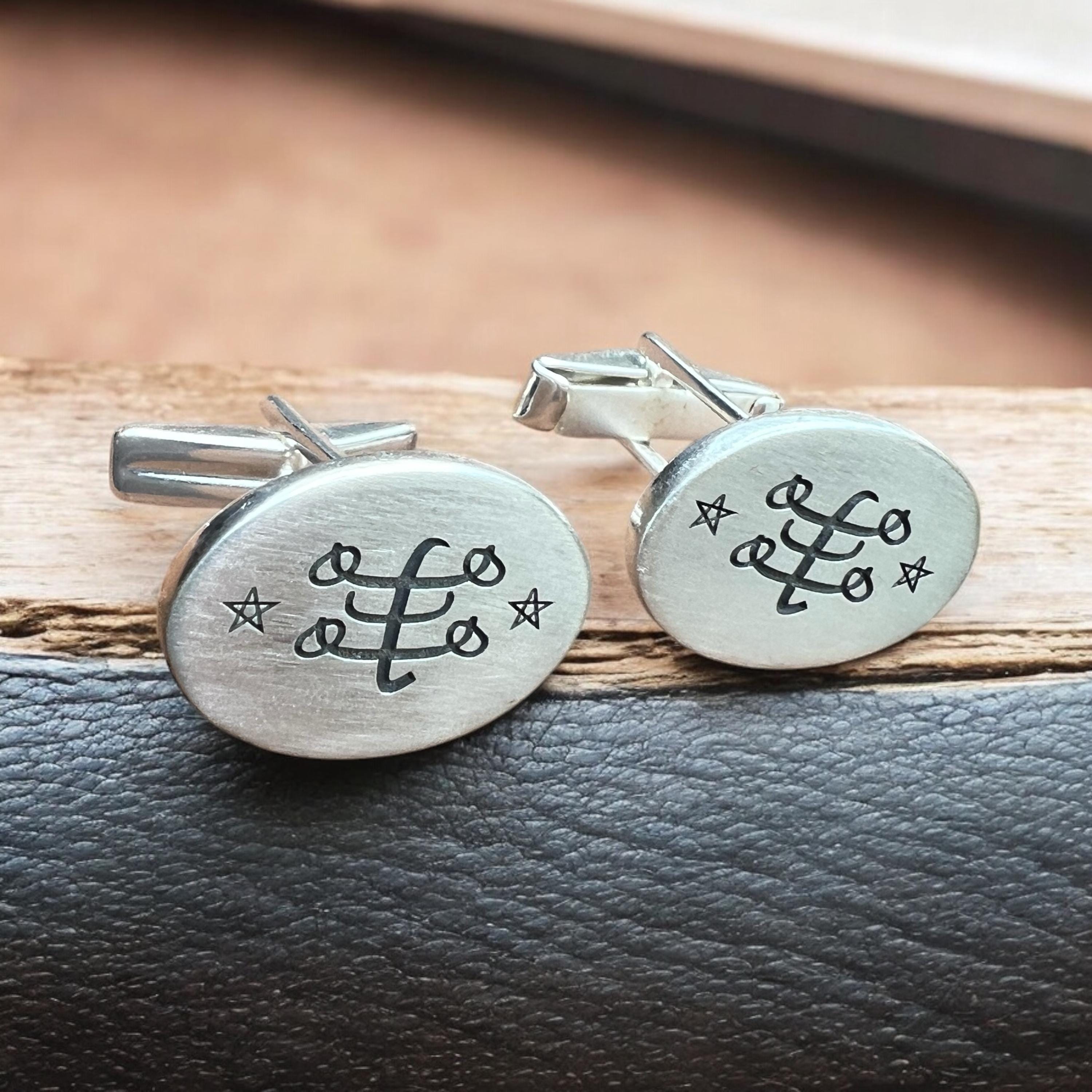 Sterling Silver Baha'i Ringstone Symbol Ring & Cufflinks Set