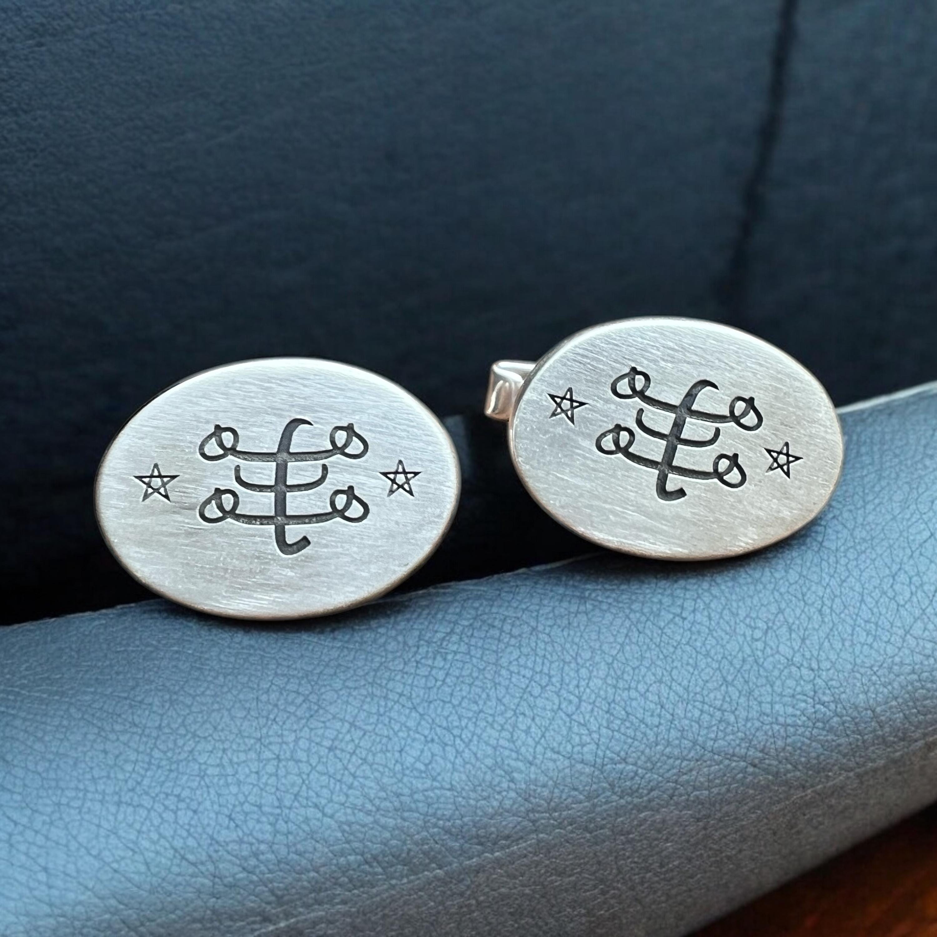 Sterling Silver Baha'i Ringstone Symbol Ring & Cufflinks Set