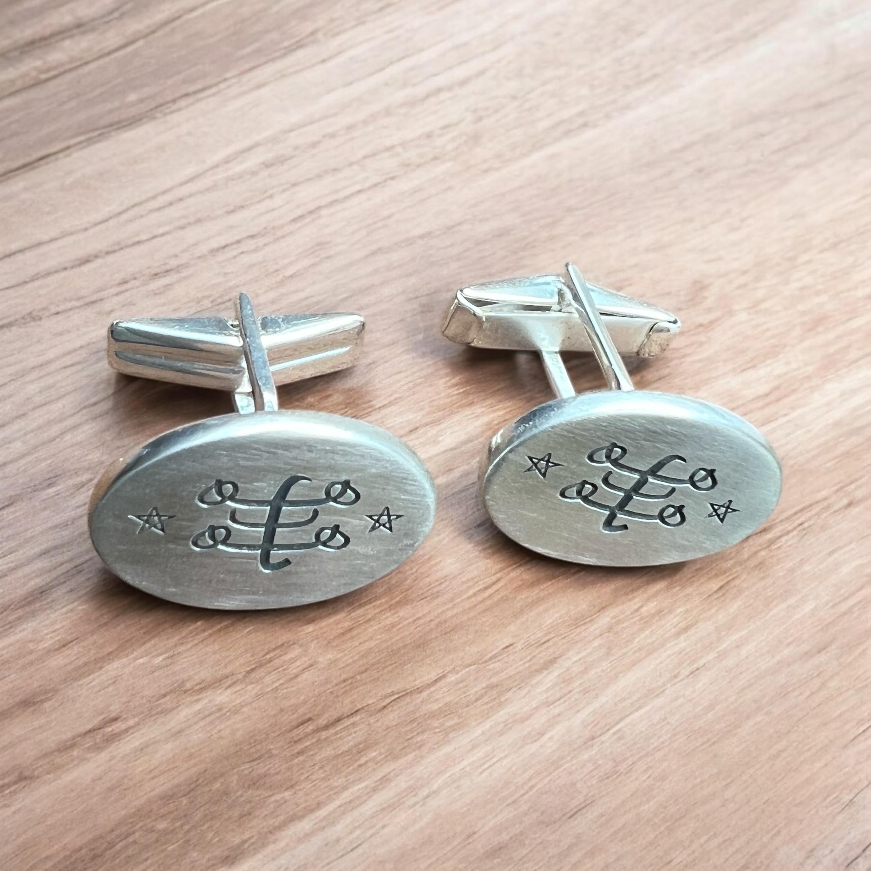 Sterling Silver Baha'i Ringstone Symbol Ring & Cufflinks Set