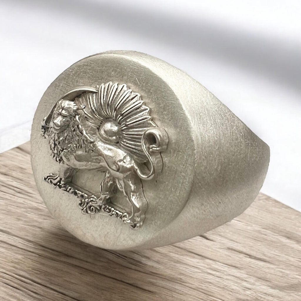 Pahlavi Lion & Sun 925 Silver Ring - Persian Coat of Arms