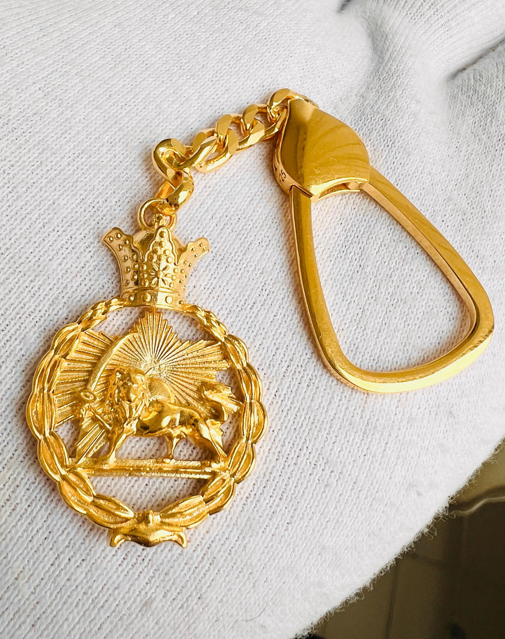 Persian Lion & Sun Keyring – Gold Plated 925 Sterling Silver, Pahlavi Shah Inspired Gift,Made in Turkey