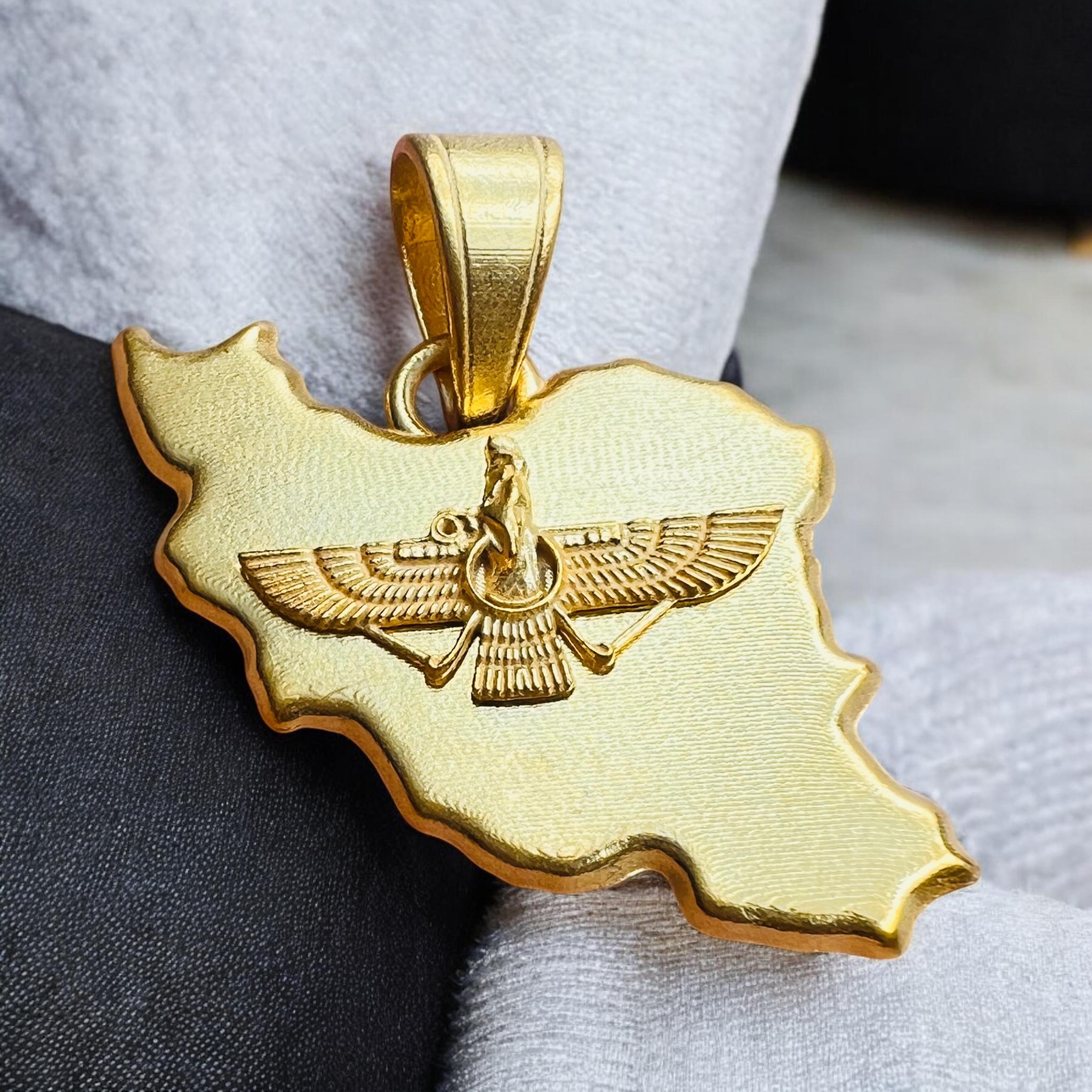 Gold Plaited Farvahar Pendant: 925 Silver Persian Persia zoroastrian