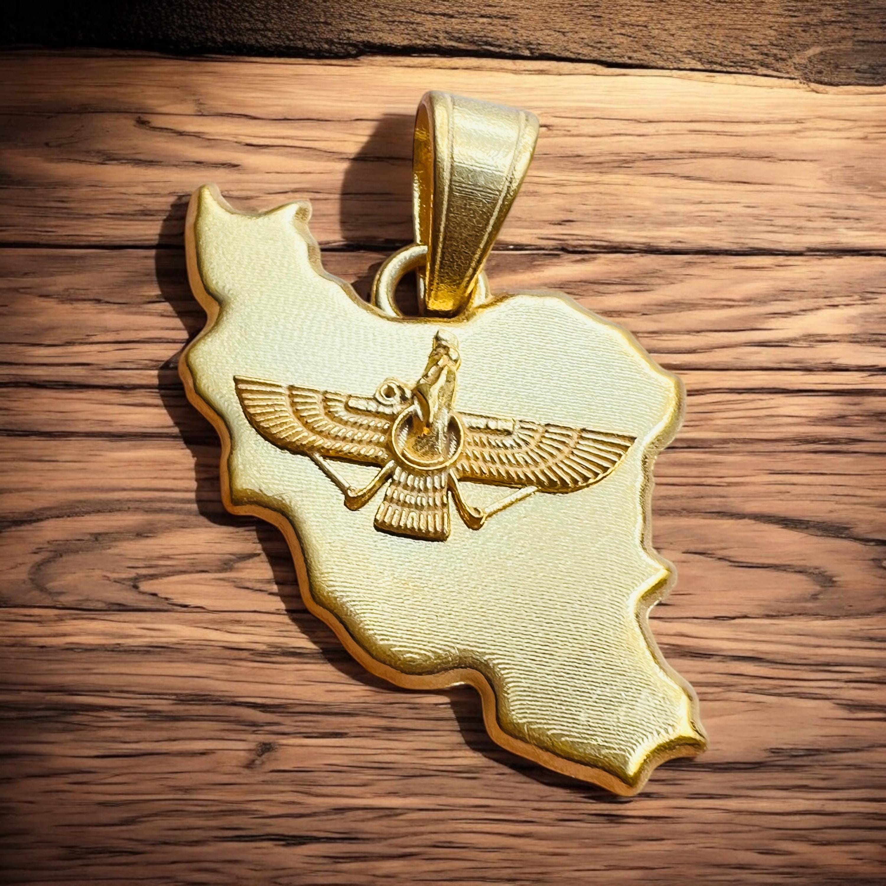 Gold Plaited Farvahar Pendant: 925 Silver Persian Persia zoroastrian