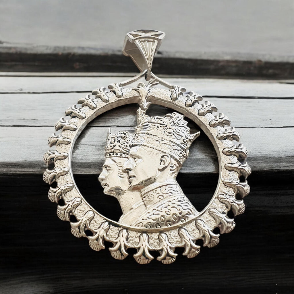 Gold Plated 925 Silver Persian King & Queen Coronation Pendant, Made in Turkey