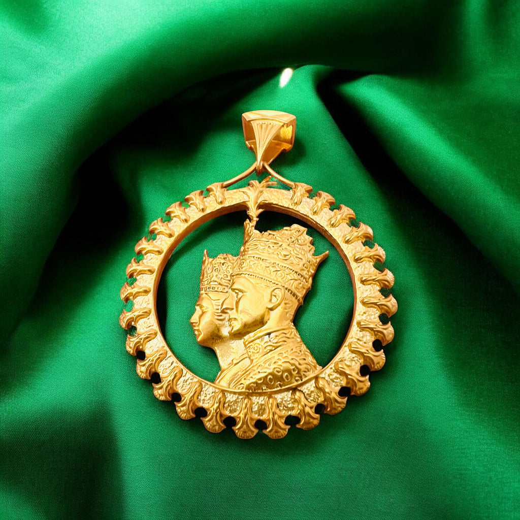 Gold Plated 925 Silver Persian King & Queen Coronation Pendant, Made in Turkey