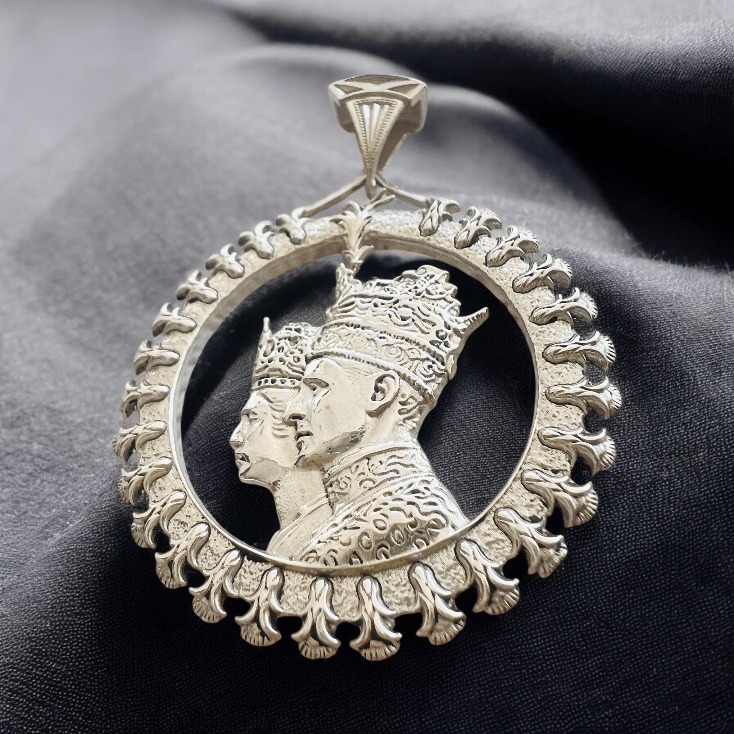 Gold Plated 925 Silver Persian King & Queen Coronation Pendant, Made in Turkey