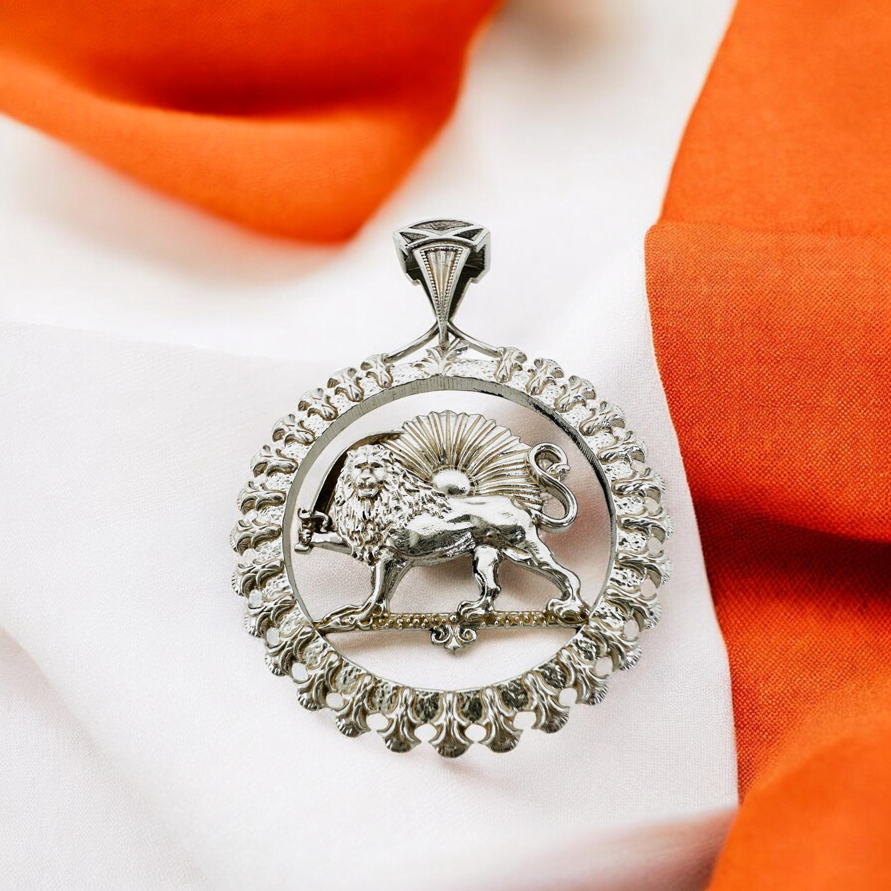 Persian Lion & Sun Pendant – 925 Sterling Silver Necklace, Imperial Mythology Symbol, Handmade in Turkey
