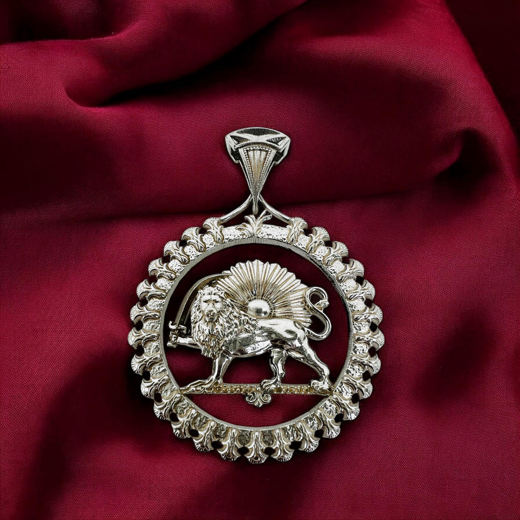 Persian Lion & Sun Pendant – 925 Sterling Silver Necklace, Imperial Mythology Symbol, Handmade in Turkey