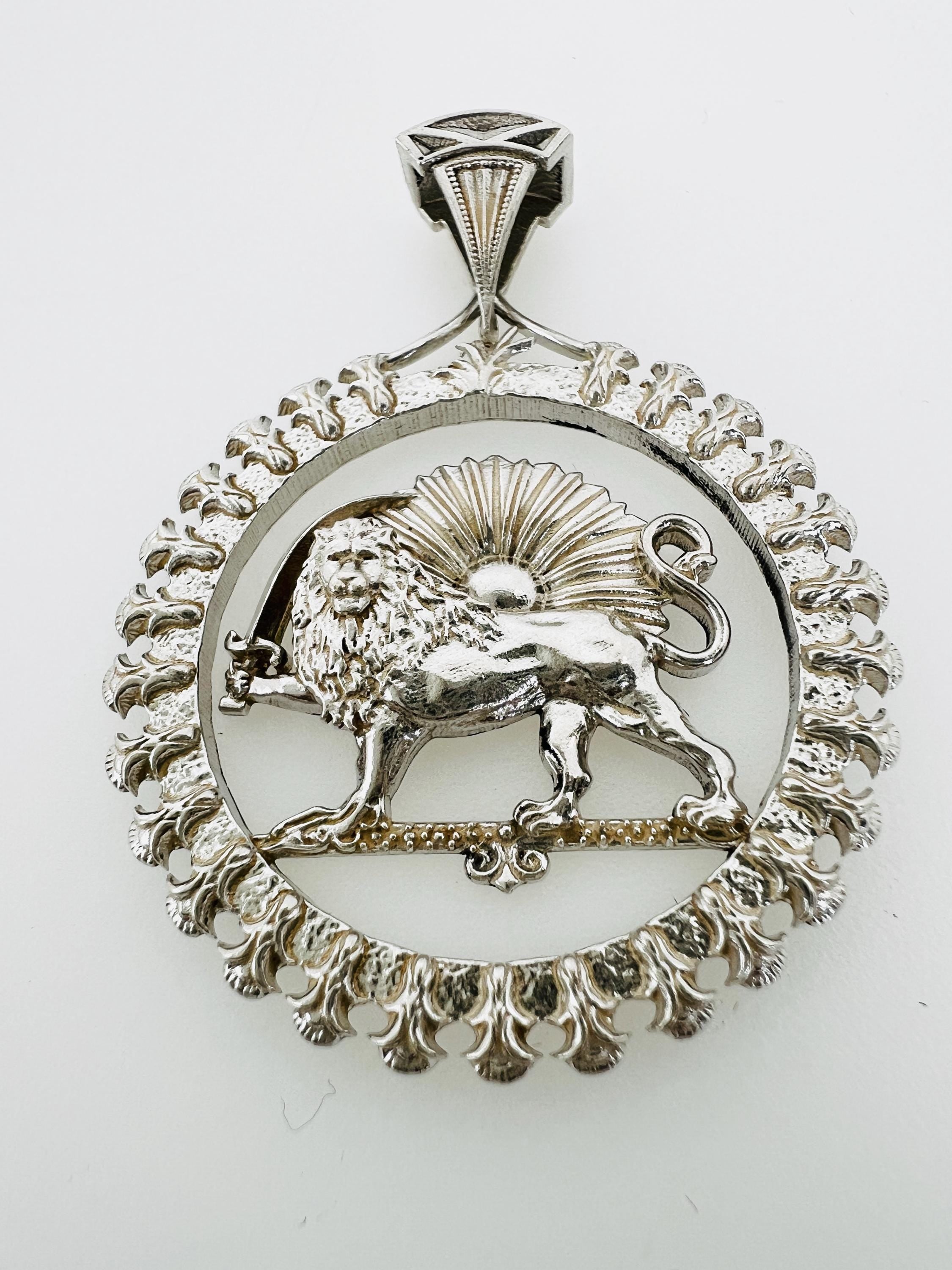 Persian Lion & Sun Pendant – 925 Sterling Silver Necklace, Imperial Mythology Symbol, Handmade in Turkey