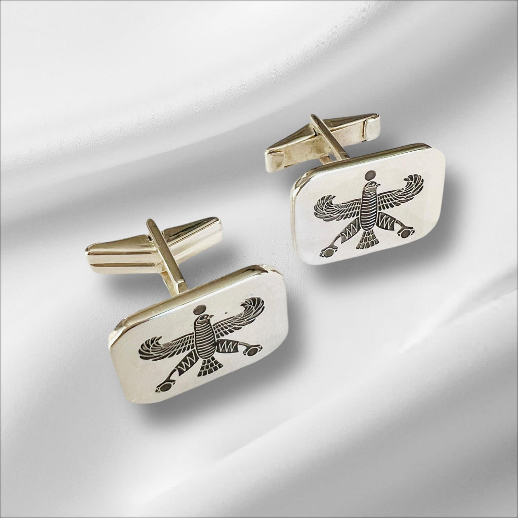 Sterling Silver Falcon Eagle Cufflinks: Persian Empire Achaemenid Jewelry
