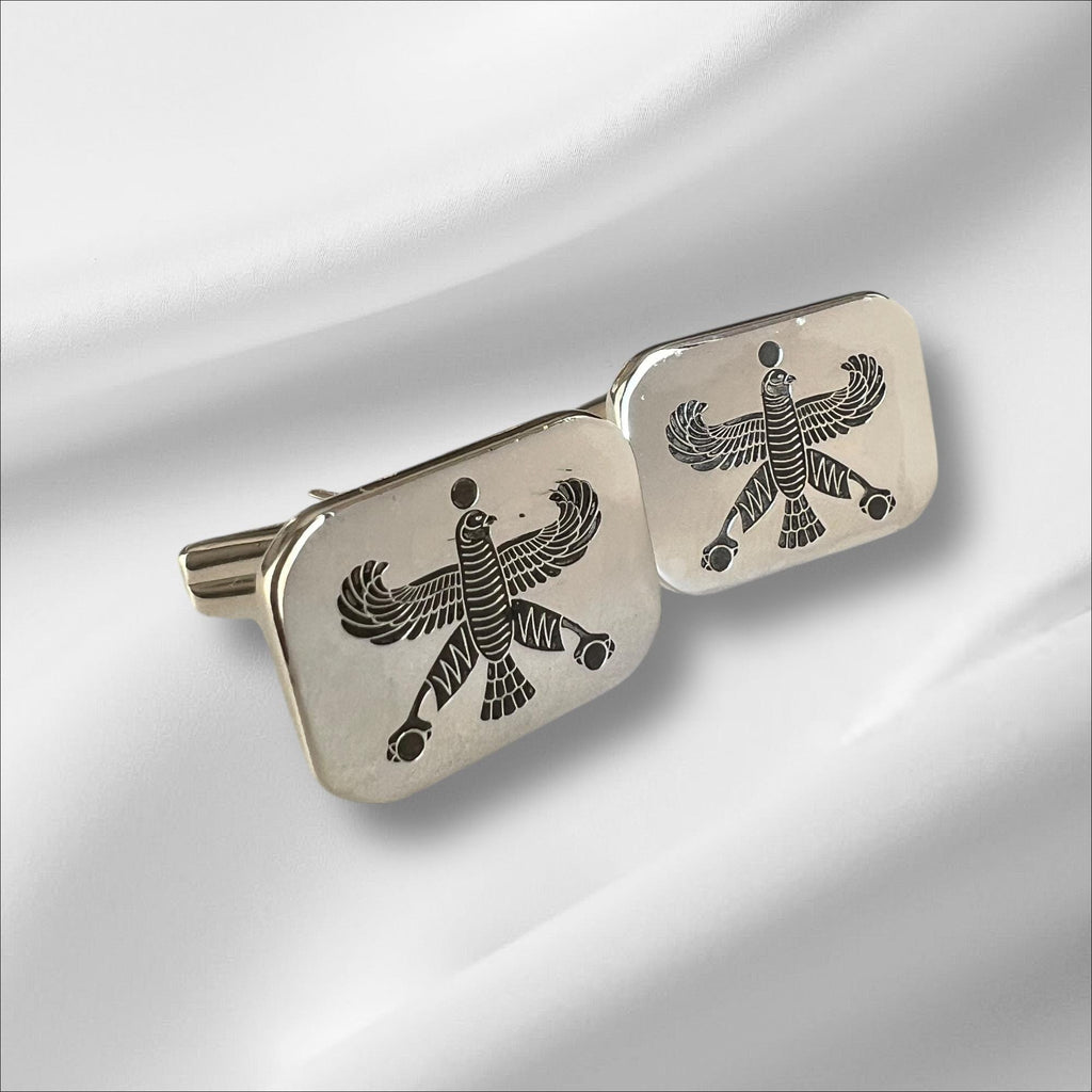 Sterling Silver Falcon Eagle Cufflinks: Persian Empire Achaemenid Jewelry