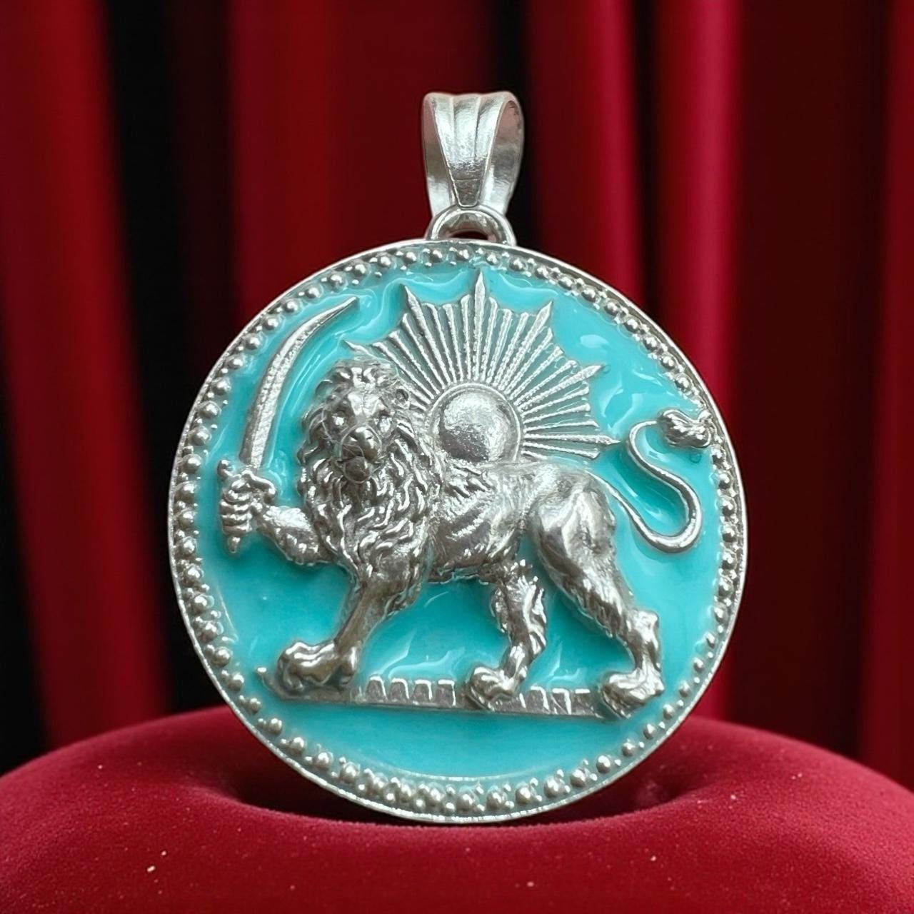 Gold Plated 4 Color Pahlavi Lion & Sun Persian Pendant: 925 Silver Persian Mythology Necklace
