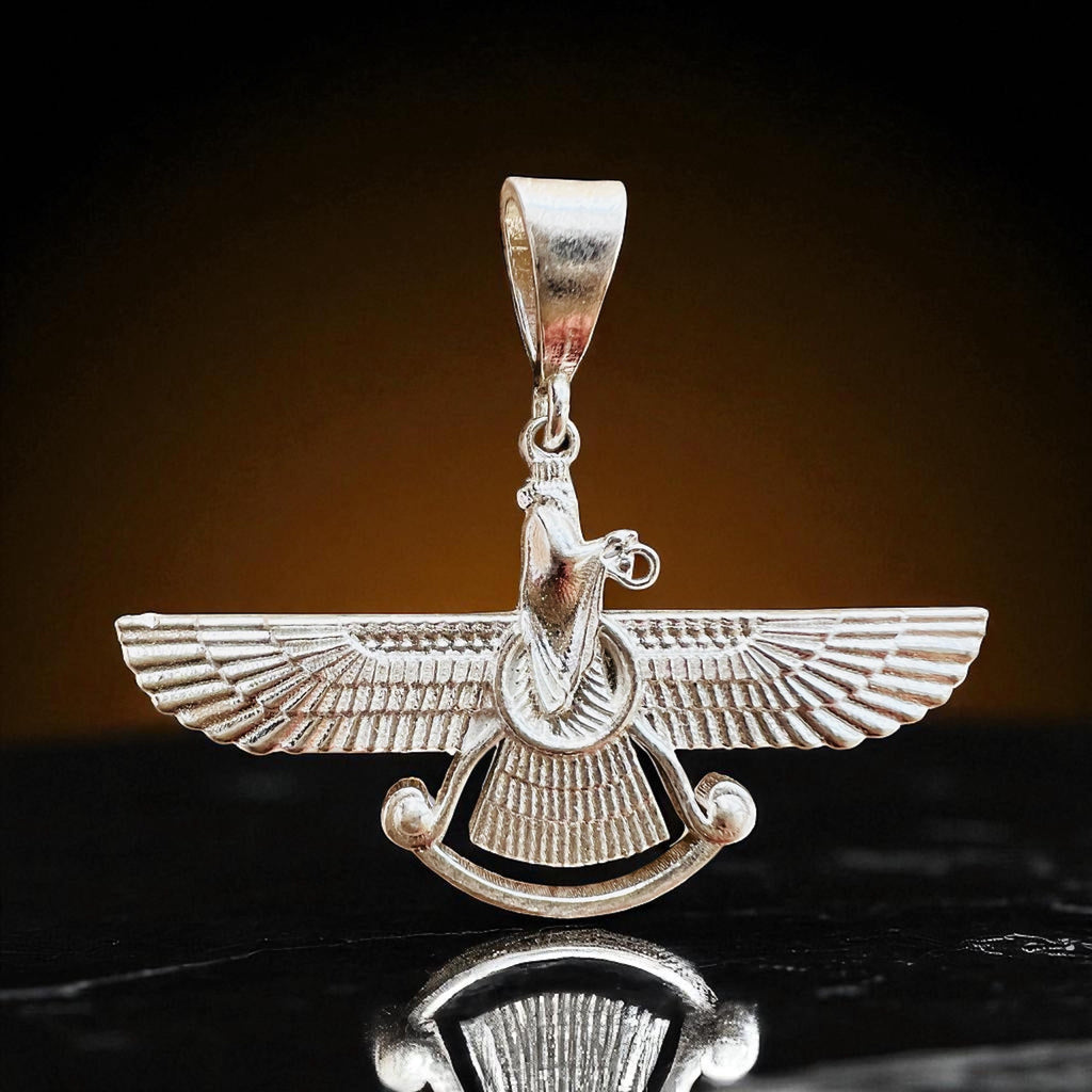 Farvahar Pendant 925 Sterling Silver Necklace – Ancient Persian Zoroastrian Amulet,Spiritual Symbol Jewelry