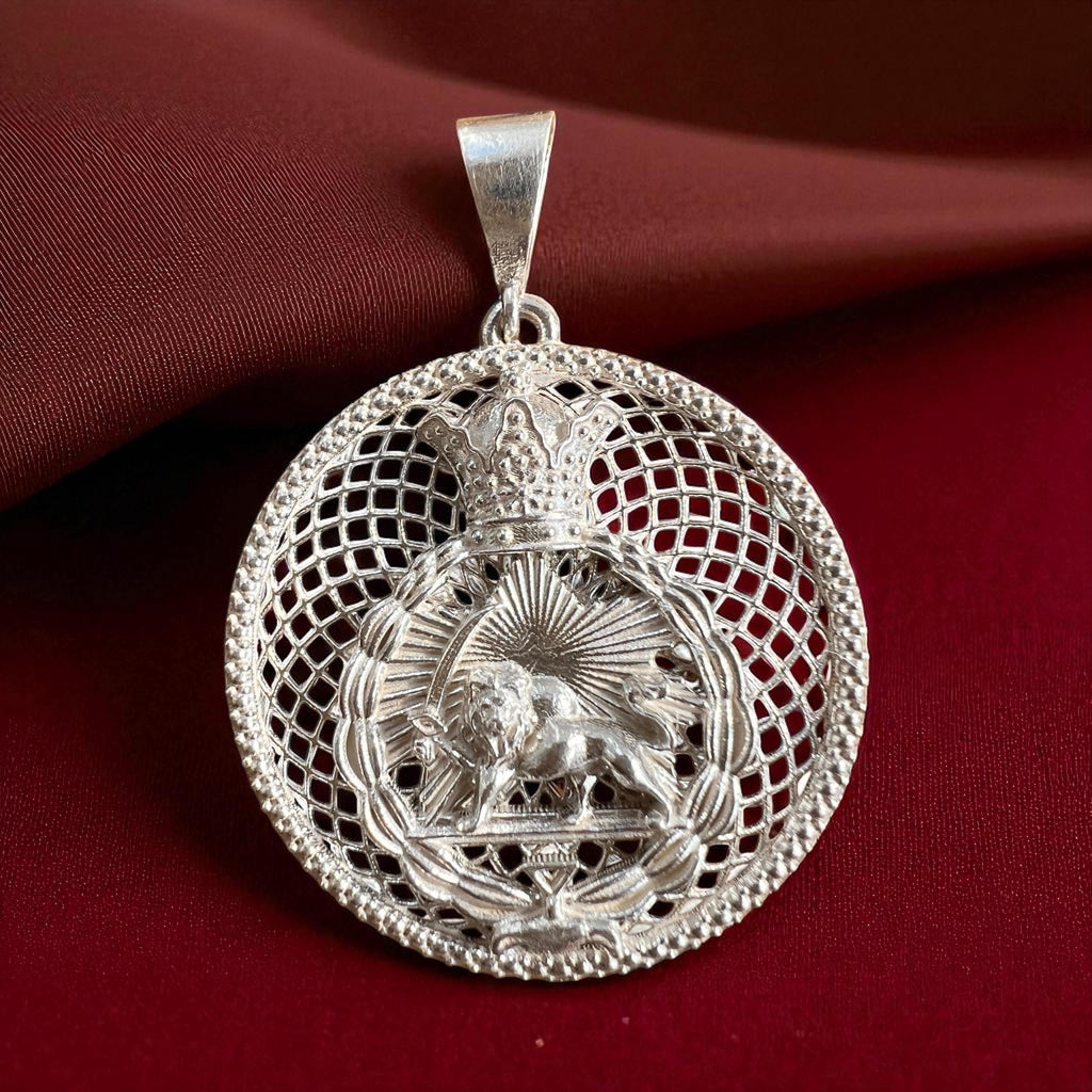 Persian Pahlavi Lion & Sun Pendant: 925 Silver Farvahar Necklace , Made in Turkey