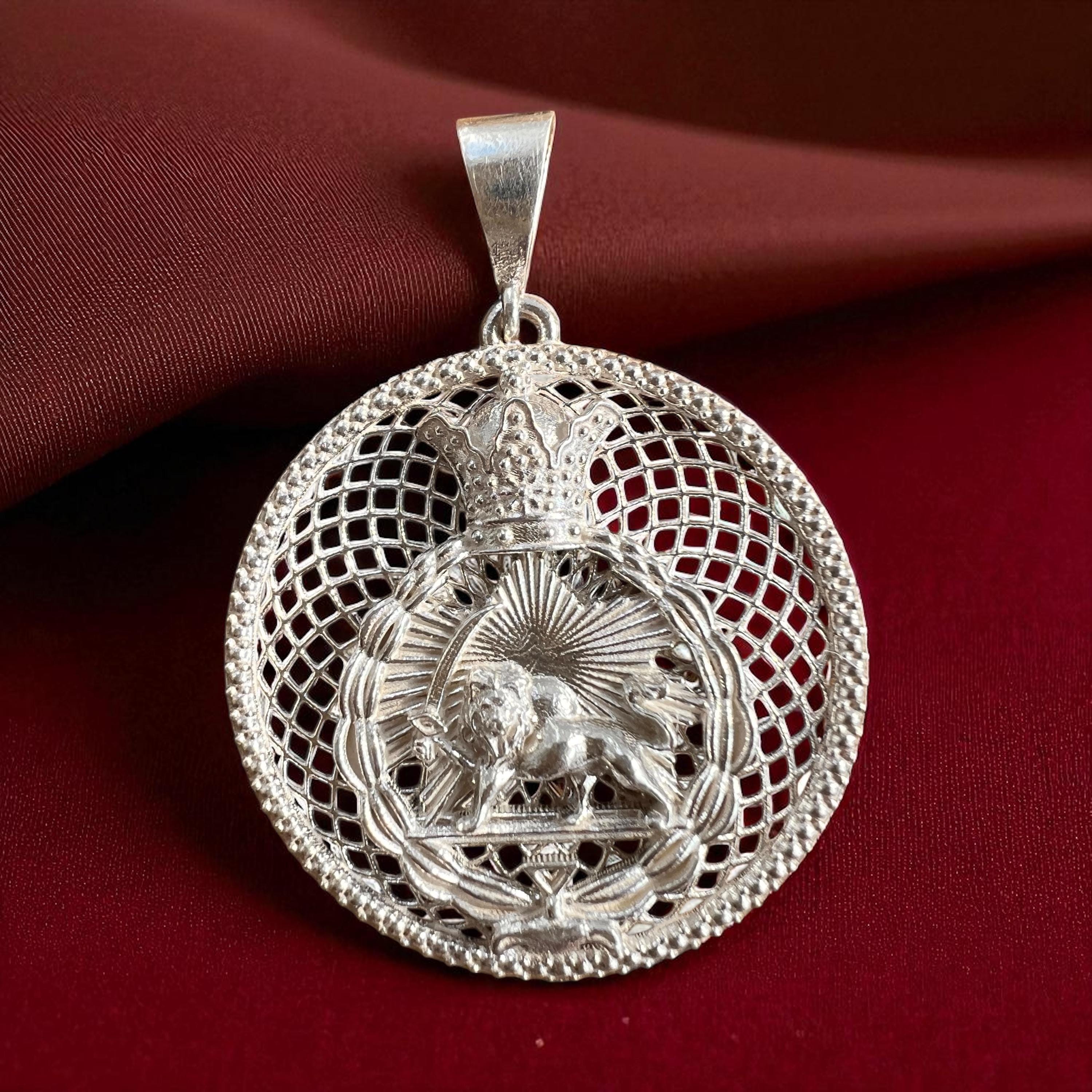 Persian Pahlavi Lion & Sun Pendant: 925 Silver Farvahar Necklace , Made in Turkey