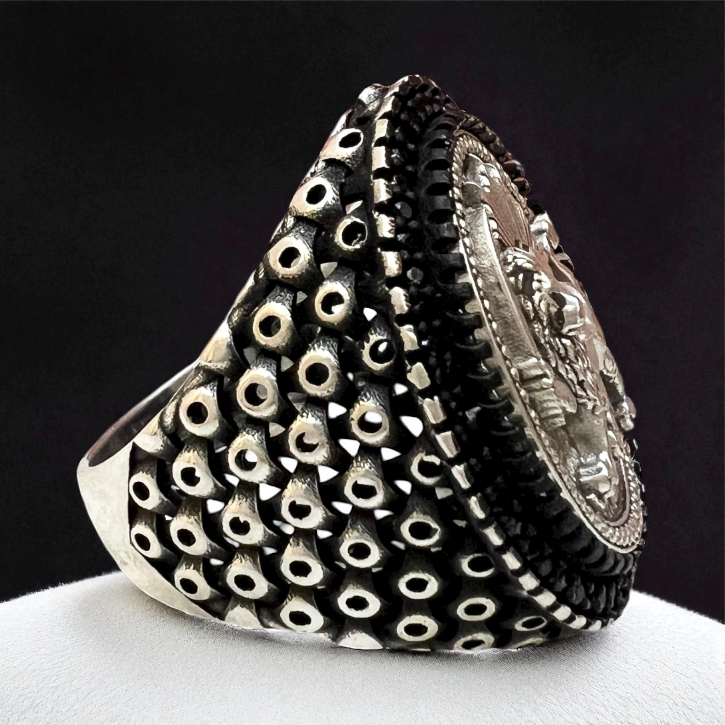 Pahlavi Lion & Sun 925 Silver Ring - Persian Coat of Arms,Middle East Farsi