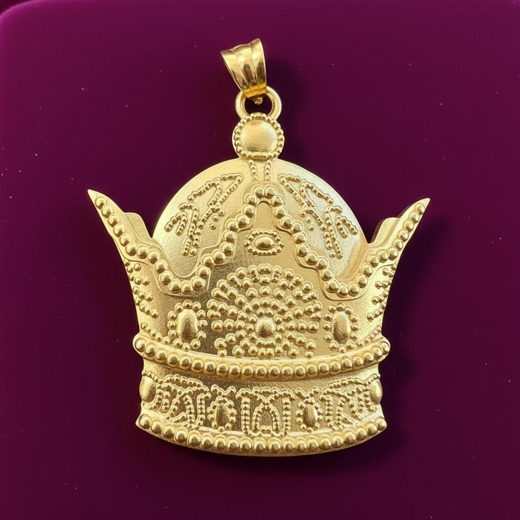 Huge Persian Jewelry Pahlavi Crown Pendant, 22K Gold‑Plated 925 Silver Imperial Style ,Made in Turkey