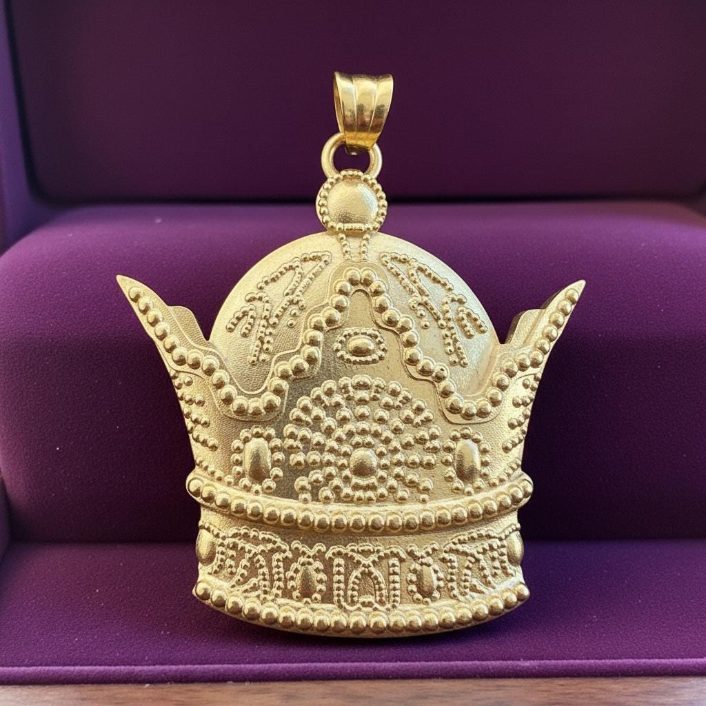 Huge Persian Jewelry Pahlavi Crown Pendant, 22K Gold‑Plated 925 Silver Imperial Style ,Made in Turkey
