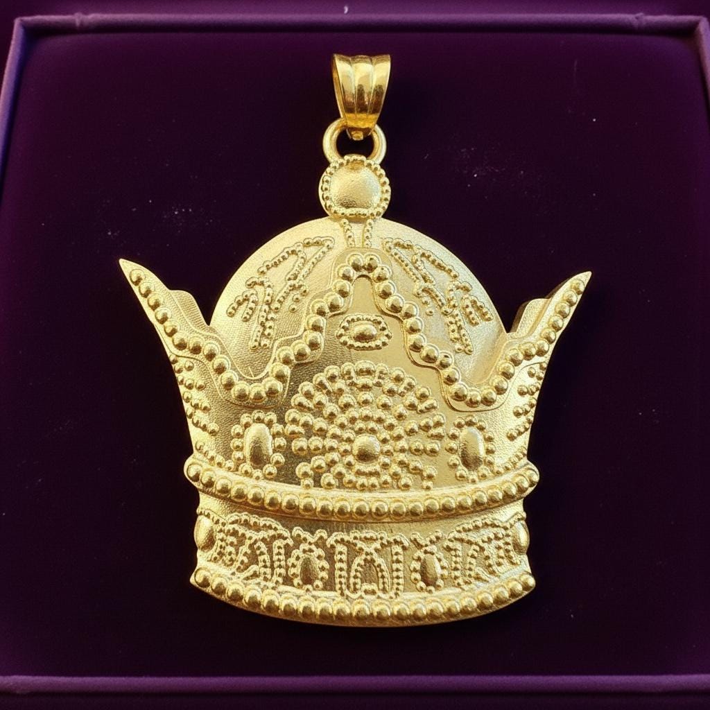 Huge Persian Jewelry Pahlavi Crown Pendant, 22K Gold‑Plated 925 Silver Imperial Style ,Made in Turkey