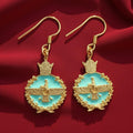 Imperial Persian Pahlavi 925 Silver Faravahar  Zoroastrian Achaemenid Crown Turquoise Earrings,Made in Turkey