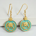 Turquoise Imperial Lion & Sun Earrings: Persian Pahlavi Jewelry, 925 Silver Gold Plated Earrings,Persia