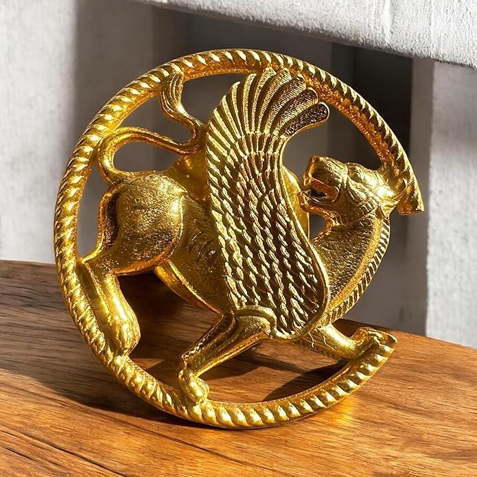 22K Gold Plated Majestic Persian imperial Golden Wing Griffin,farvahar pahlavi shah 925k silver Lapel Pin
