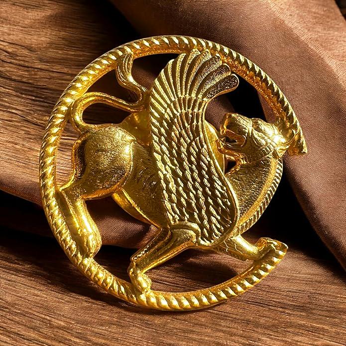 22K Gold Plated Majestic Persian imperial Golden Wing Griffin,farvahar pahlavi shah 925k silver Lapel Pin