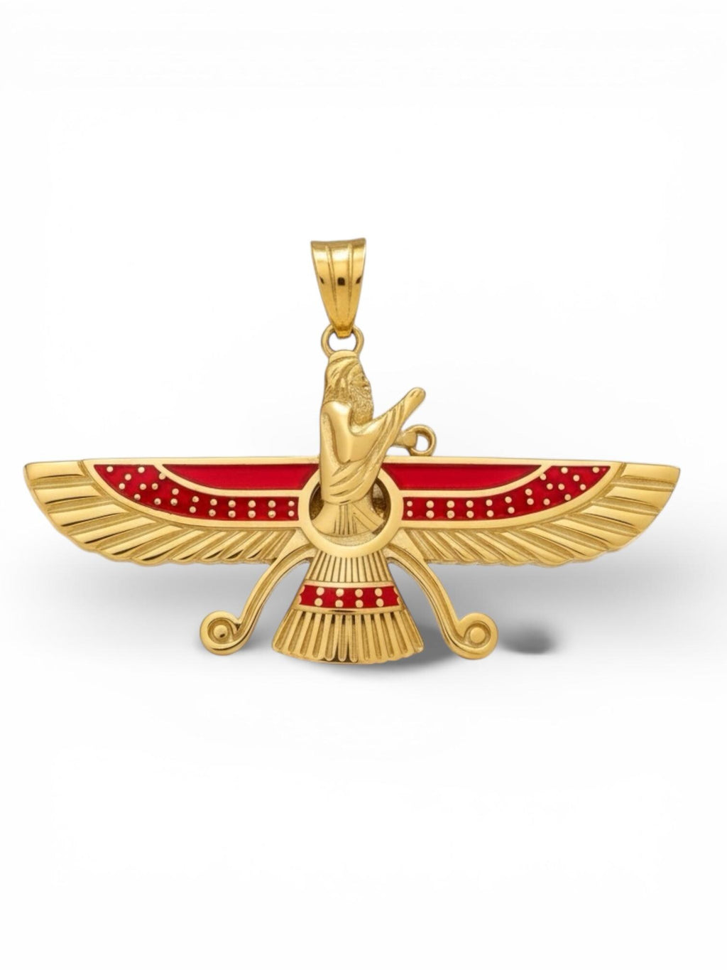 22K Gold Plated Farvahar Red Pendant 925 Silver Necklace Ancient Persian Farsi Zoroastrian MiddleEast