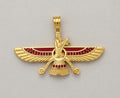 22K Gold Plated Farvahar Red Pendant 925 Silver Necklace Ancient Persian Farsi Zoroastrian MiddleEast