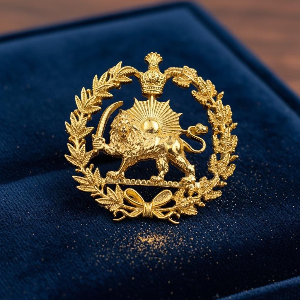 22k Gold Plaited Imperial Pahlavi Lion & Sun Lapel Pin 925 Silver Farvahar Persia Persian Brooch,Made in Turkey