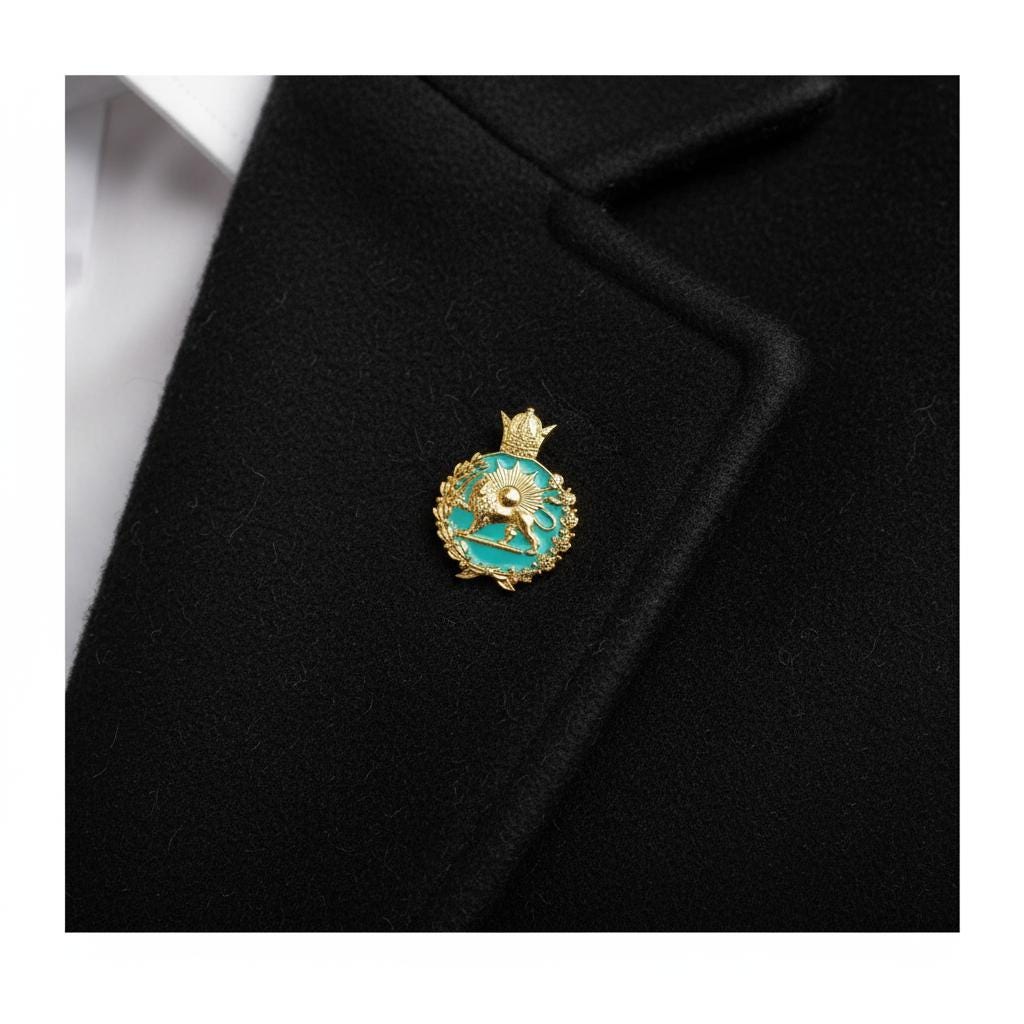 Imperial Pahlavi Lion & Sun Turquoise Lapel Pin 925 Silver Farvahar Persia Persian Brooch