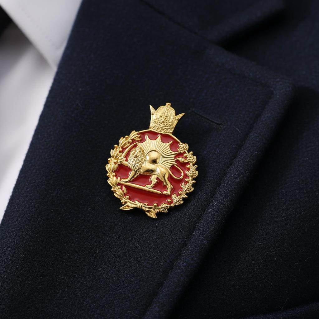 Imperial Pahlavi Lion & Sun Lapel Pin 925 Silver Farvahar Persia Persian Brooch,In 3 color ,Made in Turkey
