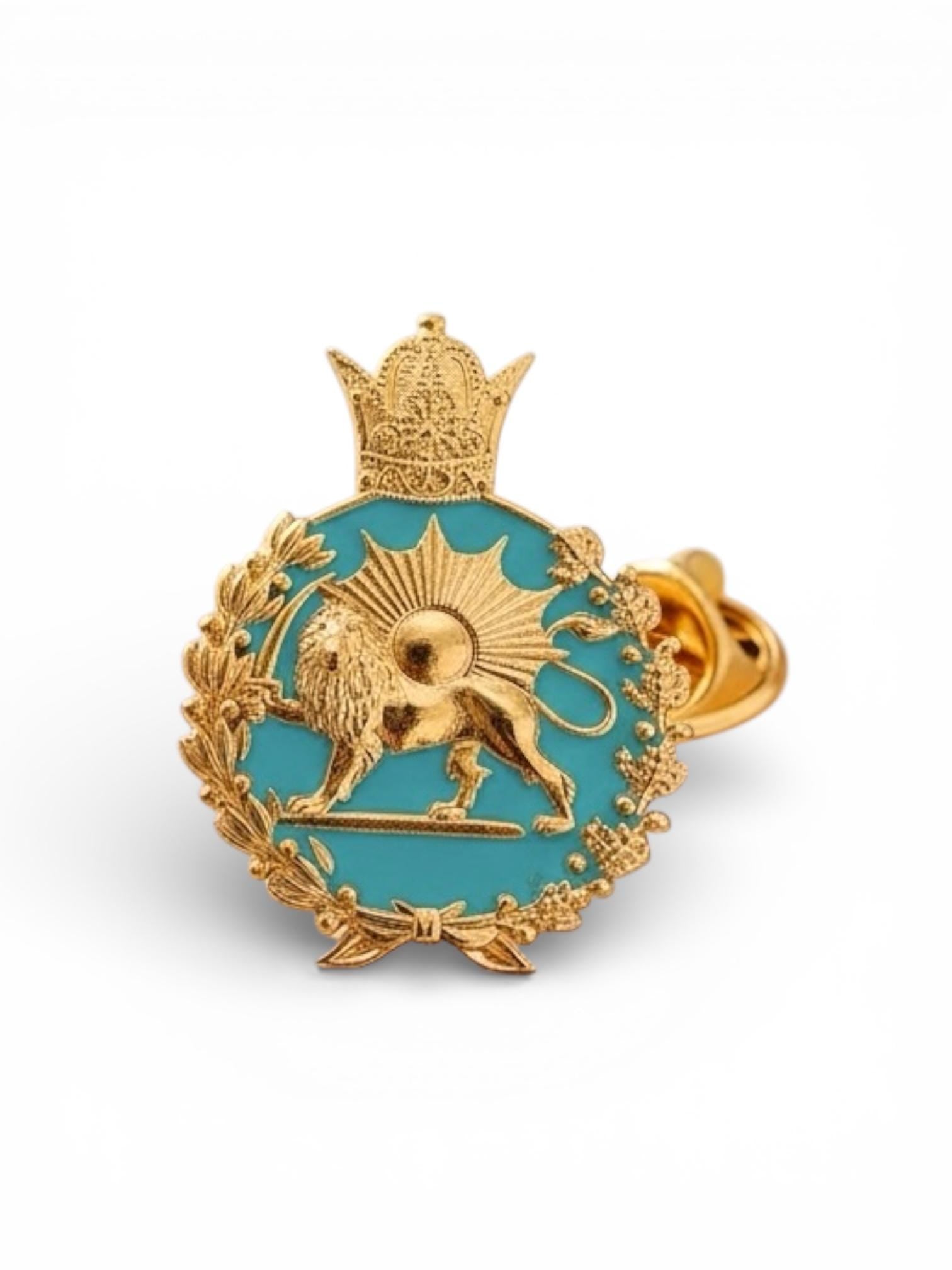 Imperial Pahlavi Lion & Sun Lapel Pin 925 Silver Farvahar Persia Persian Brooch,In 3 color ,Made in Turkey