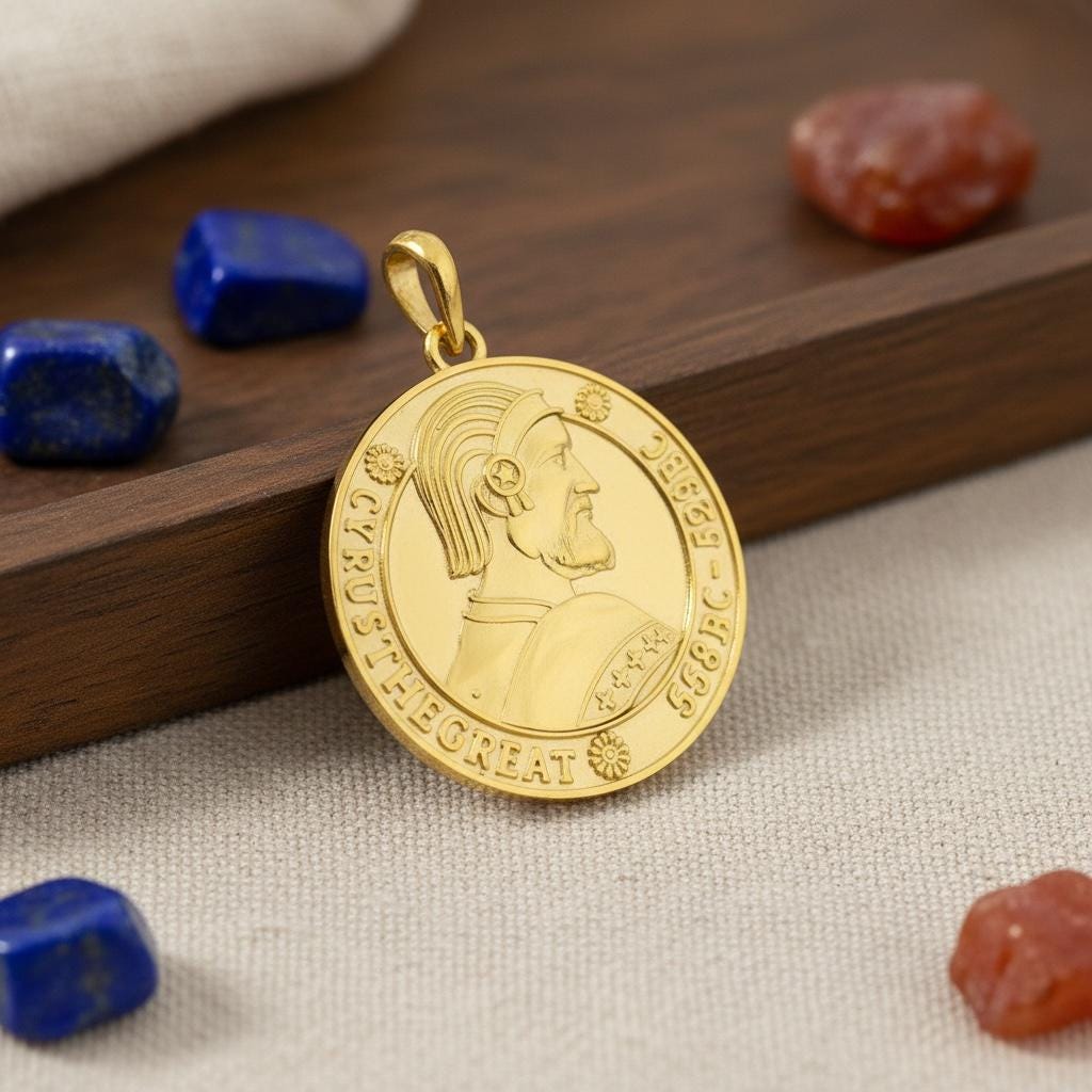 22k Gold Plated King of King Cyrus The Great Kourosh Persian King ,Prince Persia Favahar 925 Silver pendant