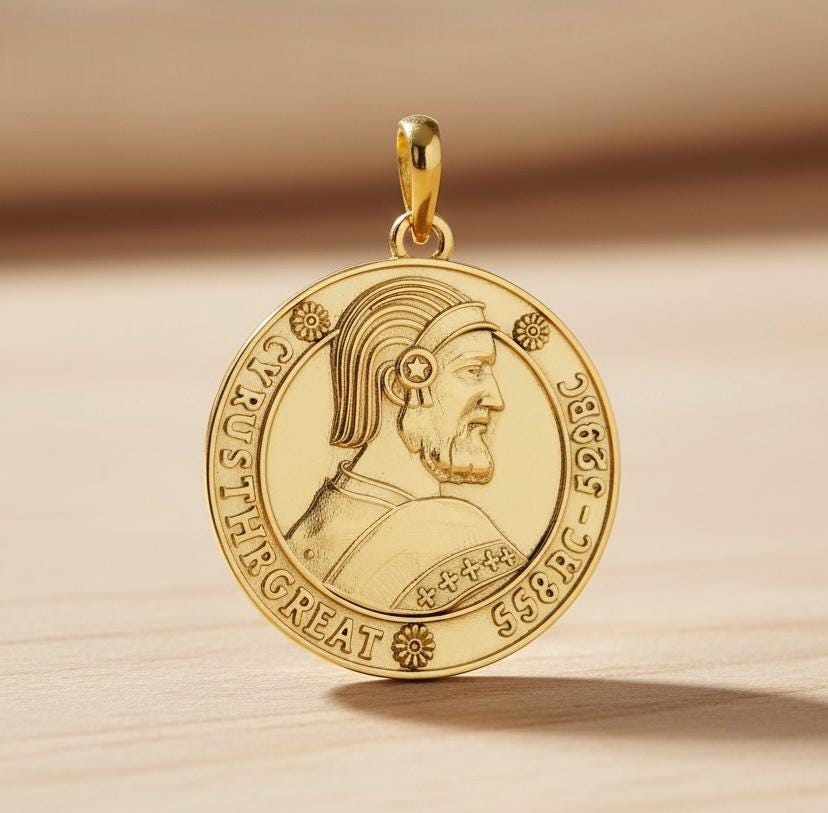 22k Gold Plated King of King Cyrus The Great Kourosh Persian King ,Prince Persia Favahar 925 Silver pendant