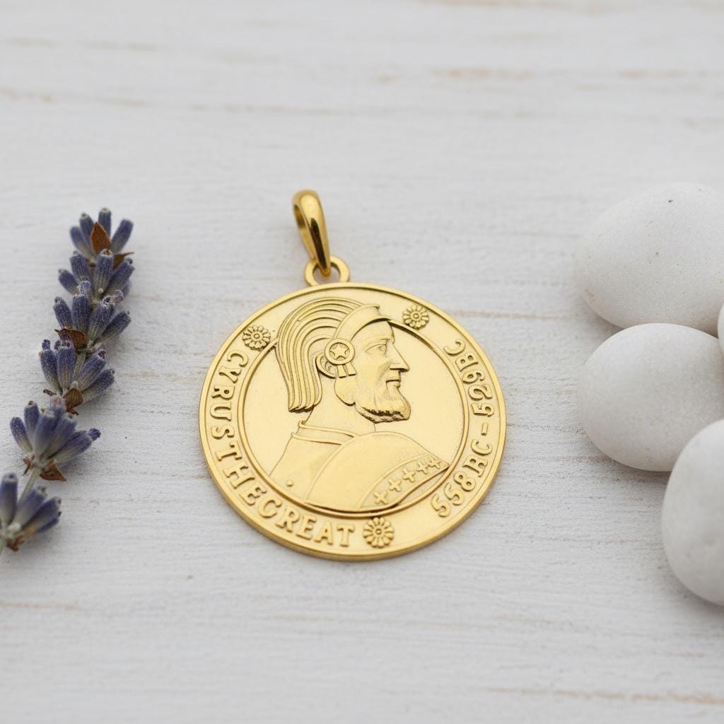 22k Gold Plated King of King Cyrus The Great Kourosh Persian King ,Prince Persia Favahar 925 Silver pendant