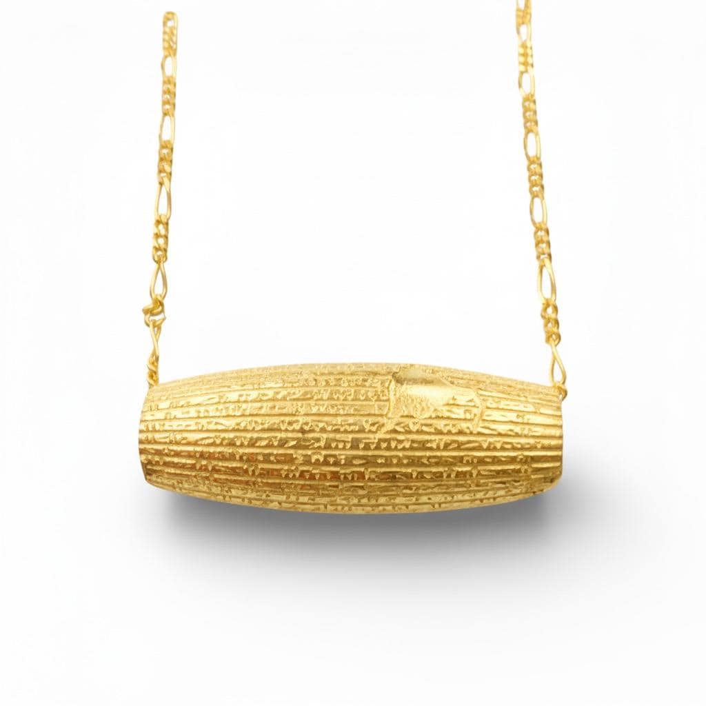 22K Gold Plated 925 Silver "Cyrus the Great Necklace ,Persian King Human Rights Cylinder,Made in Turkey
