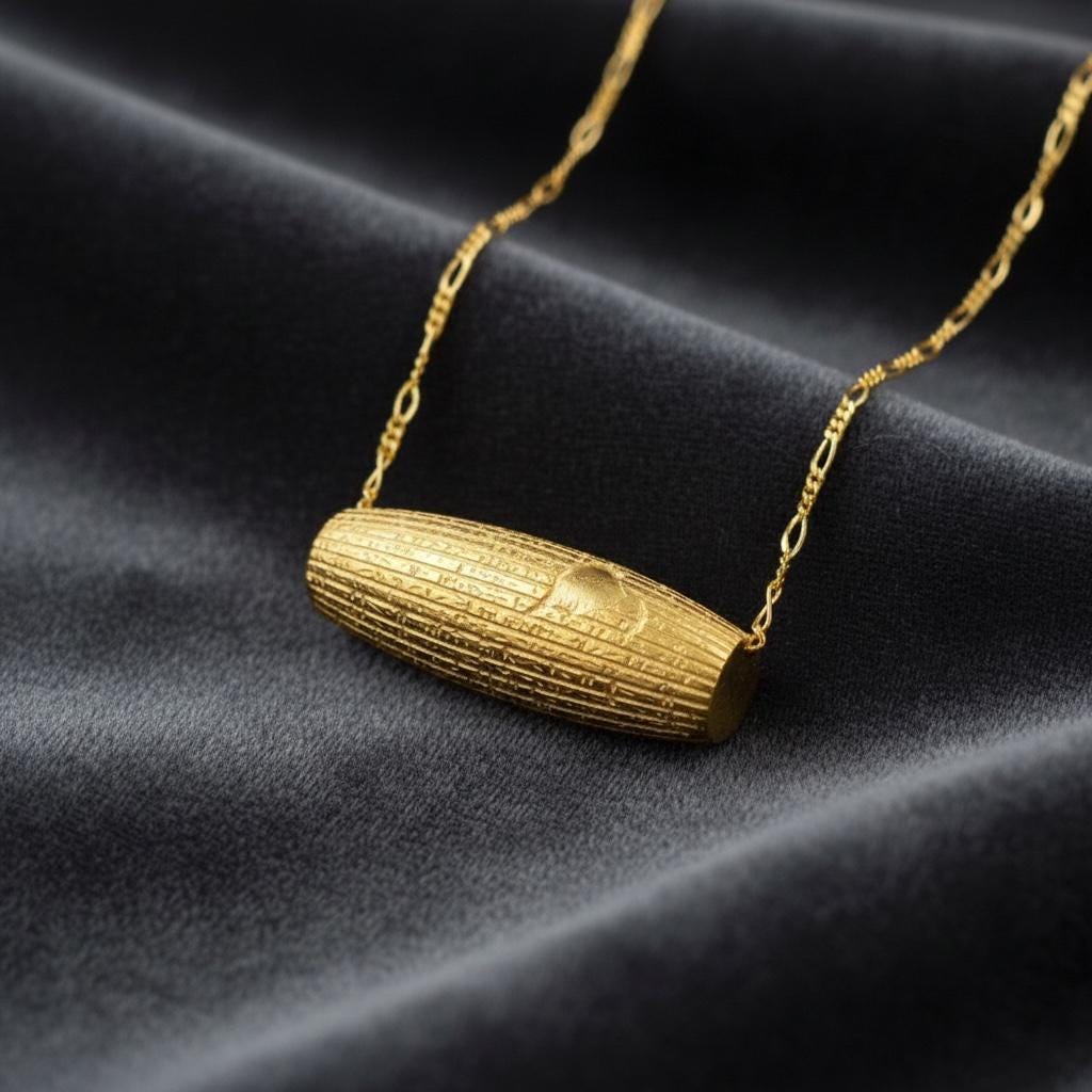 22K Gold Plated 925 Silver "Cyrus the Great Necklace ,Persian King Human Rights Cylinder,Made in Turkey