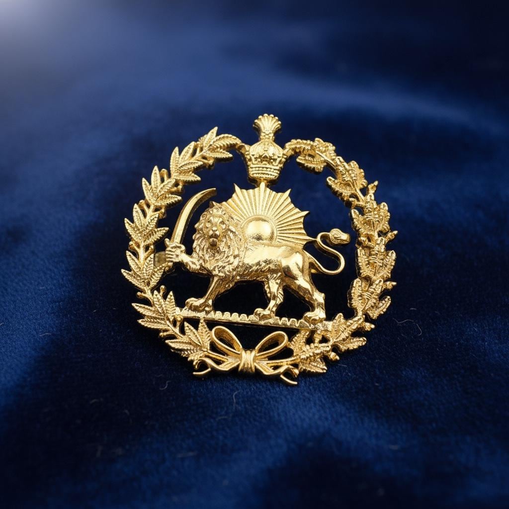 22k Gold Plaited Imperial Pahlavi Lion & Sun Lapel Pin 925 Silver Farvahar Persia Persian Brooch,Made in Turkey