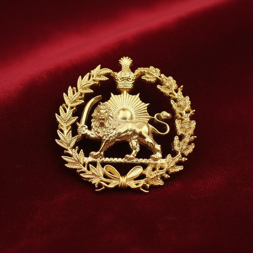 22k Gold Plaited Imperial Pahlavi Lion & Sun Lapel Pin 925 Silver Farvahar Persia Persian Brooch,Made in Turkey