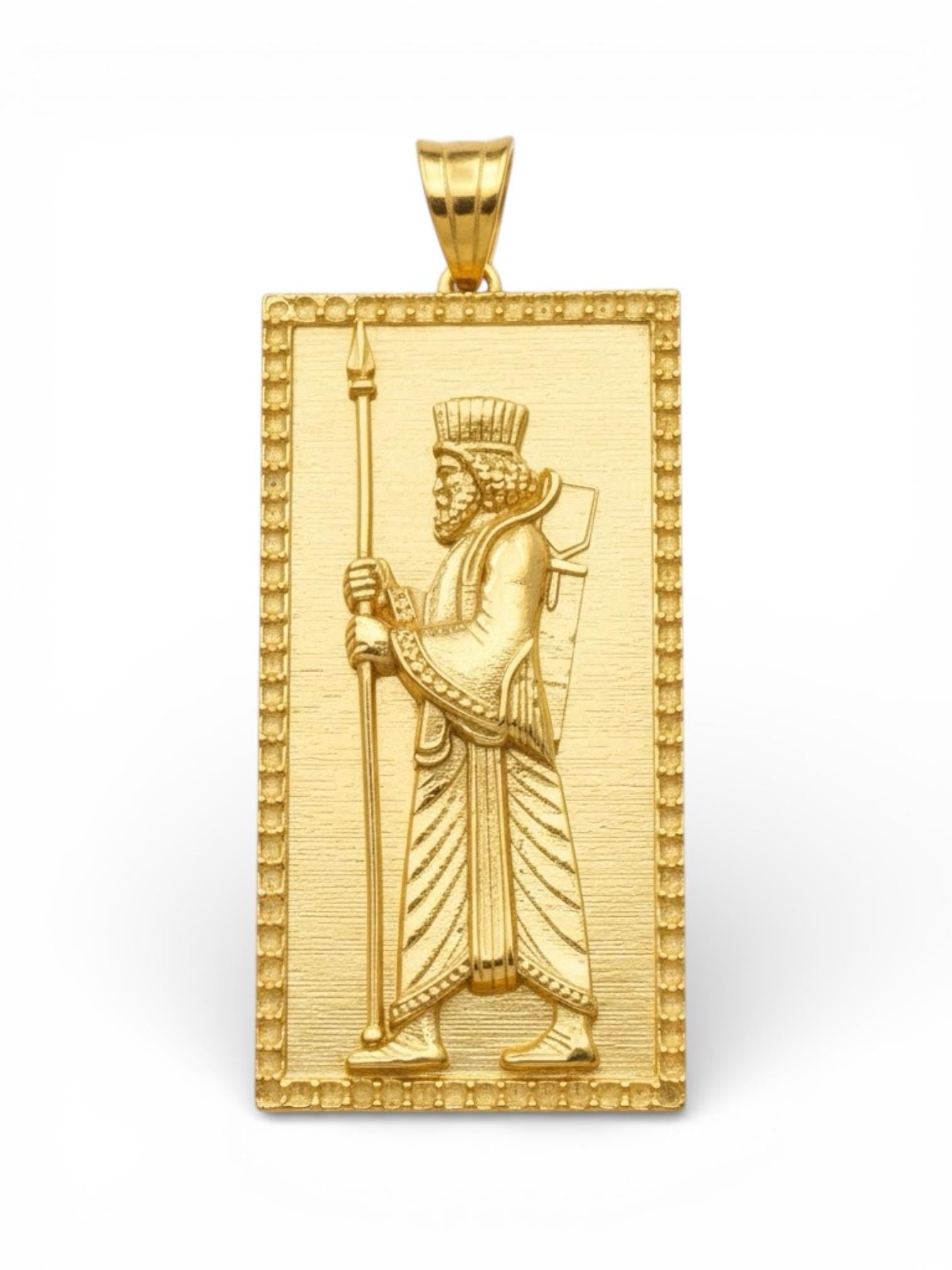 Pahlavi Persian Jewelry 22K Gold Plated Farvahar & Achaemenid Soldier 925 Silver,Farsi