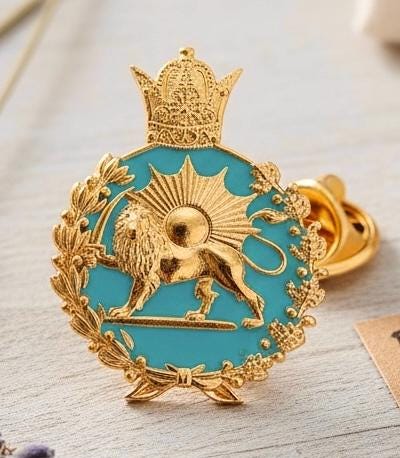 Imperial Pahlavi Lion & Sun Lapel Pin 925 Silver Farvahar Persia Persian Brooch,In 3 color ,Made in Turkey