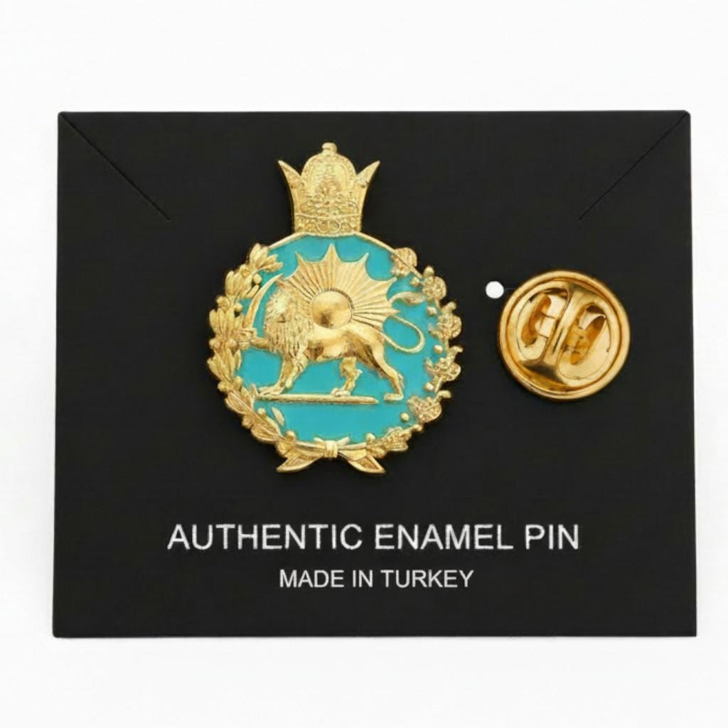 Imperial Pahlavi Lion & Sun Lapel Pin 925 Silver Farvahar Persia Persian Brooch,In 3 color ,Made in Turkey
