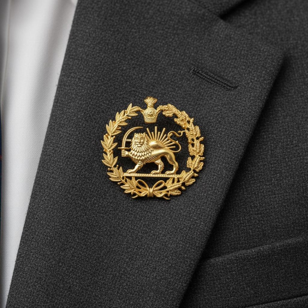 22k Gold Plaited New Reza Pahlavi Lion & Sun Lapel Pin 925 Silver Persia Persian Brooch,Made in Turkey